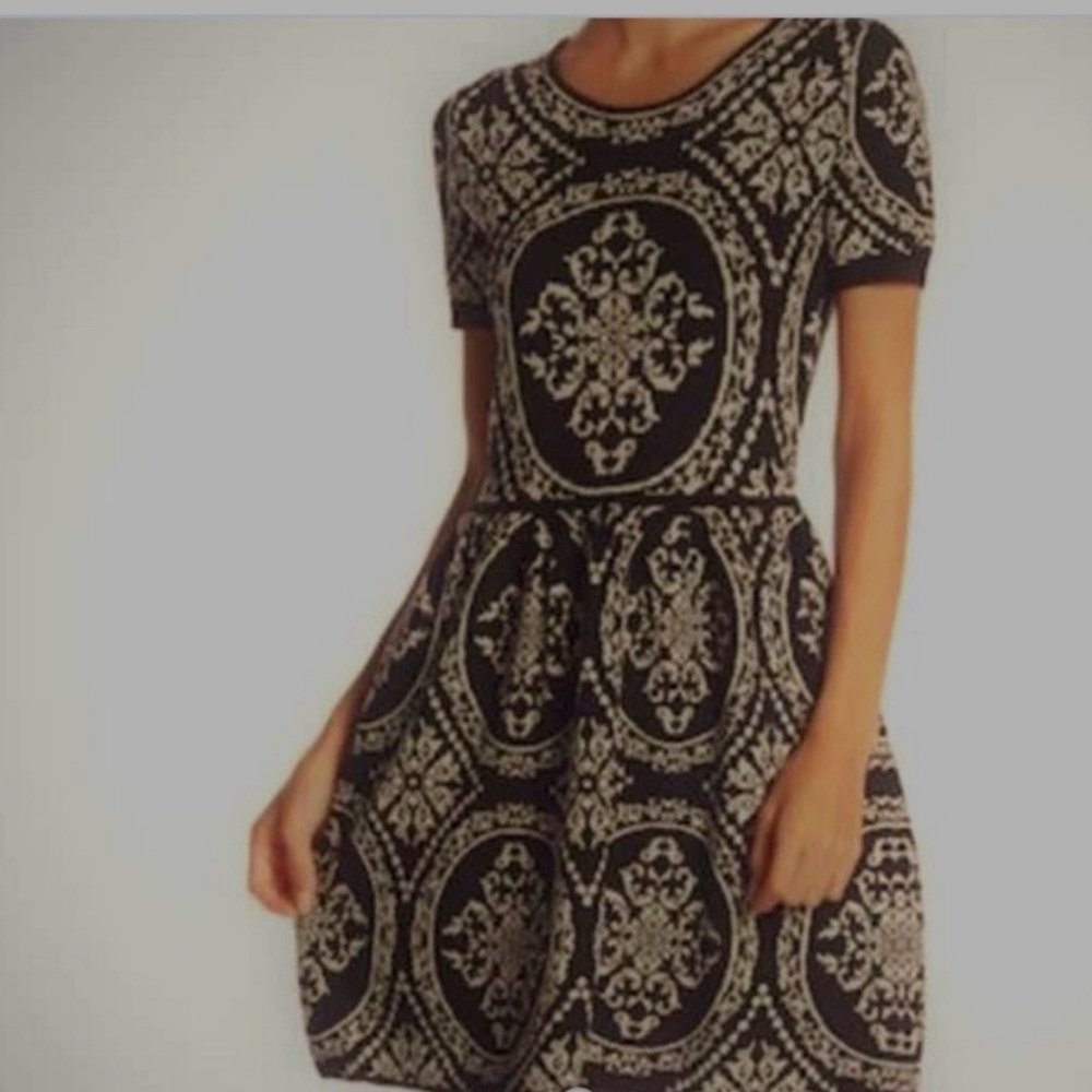 Romeo + Juliet Intarsia art deco print knit retro sweater tea dress size S